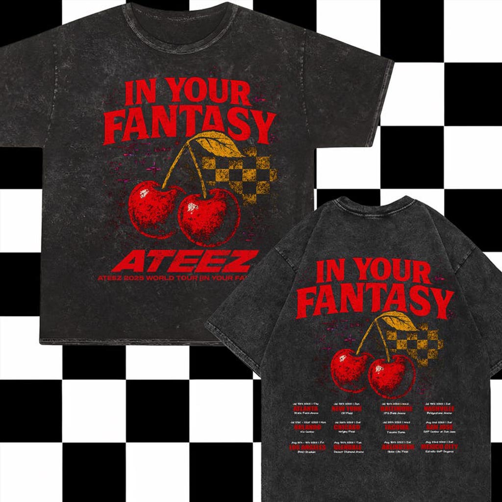 Cherry Ateez 2025 World Tour In Your Fantasy Mineral Wash Shirt Ateez World Tour 2025 T-Shirt Cherry Ateez 2025 World Tour In Your Fantasy Mineral Wash Shirt Ateez World Tour 2025 T-Shirt