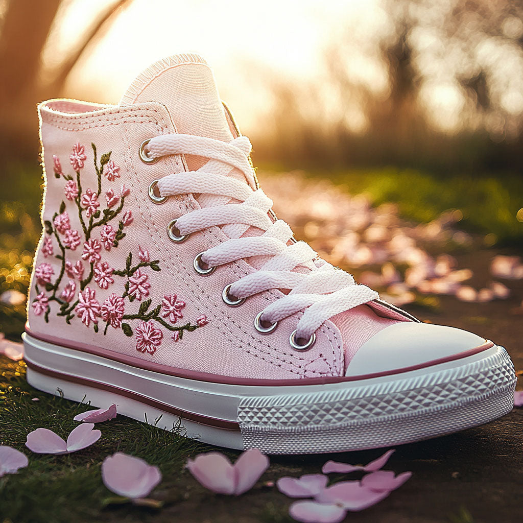 Cherry Blossom Canvas High Tops Birthday Merch Gift