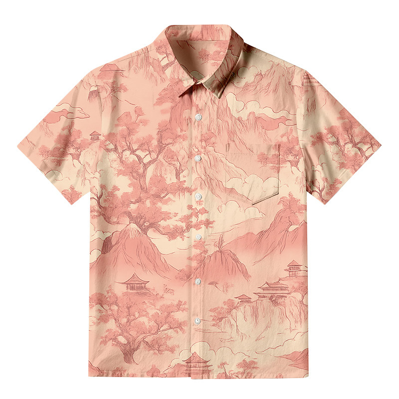 Cherry Blossom Mountains Button Up Shirt Cherry Blossom Shirt Gifts For Father