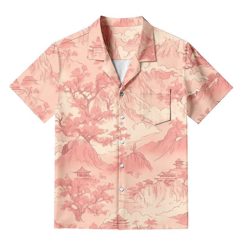 Cherry Blossom Mountains Hawaiian Shirt Retro Art Shirt Gifts For Boyfriend