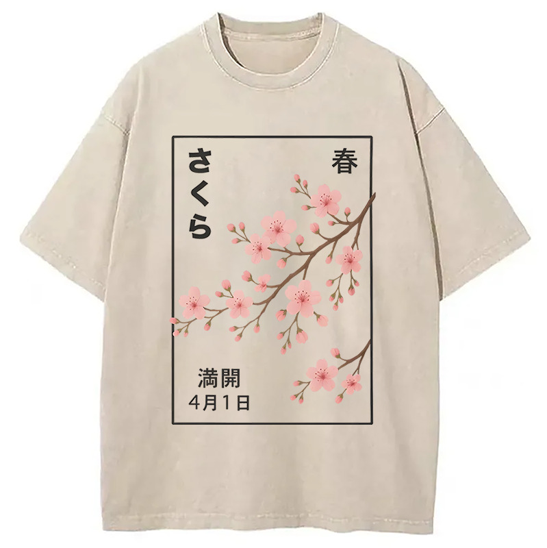 Cherry Blossom Spring Full Washed T-Shirt Trendy Aesthetic Graphic Apparel Gifts For Him