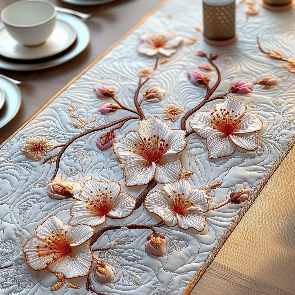 Cherry Blossom Whisper Quilted Table Runner Kitchen Table Decor Family Christmas Presents