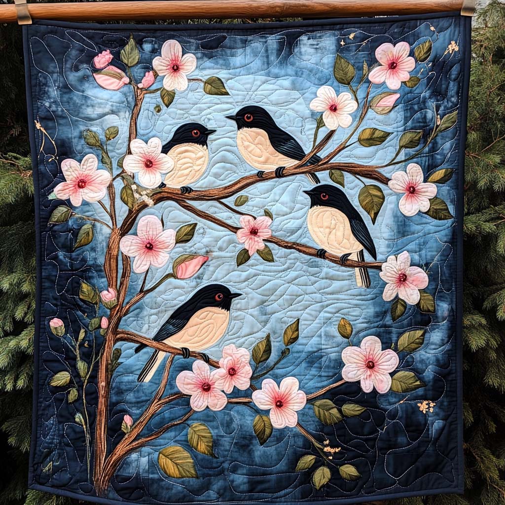 Cherry Blossoms Quilted Blanket Gift Ideas For Bird Lovers
