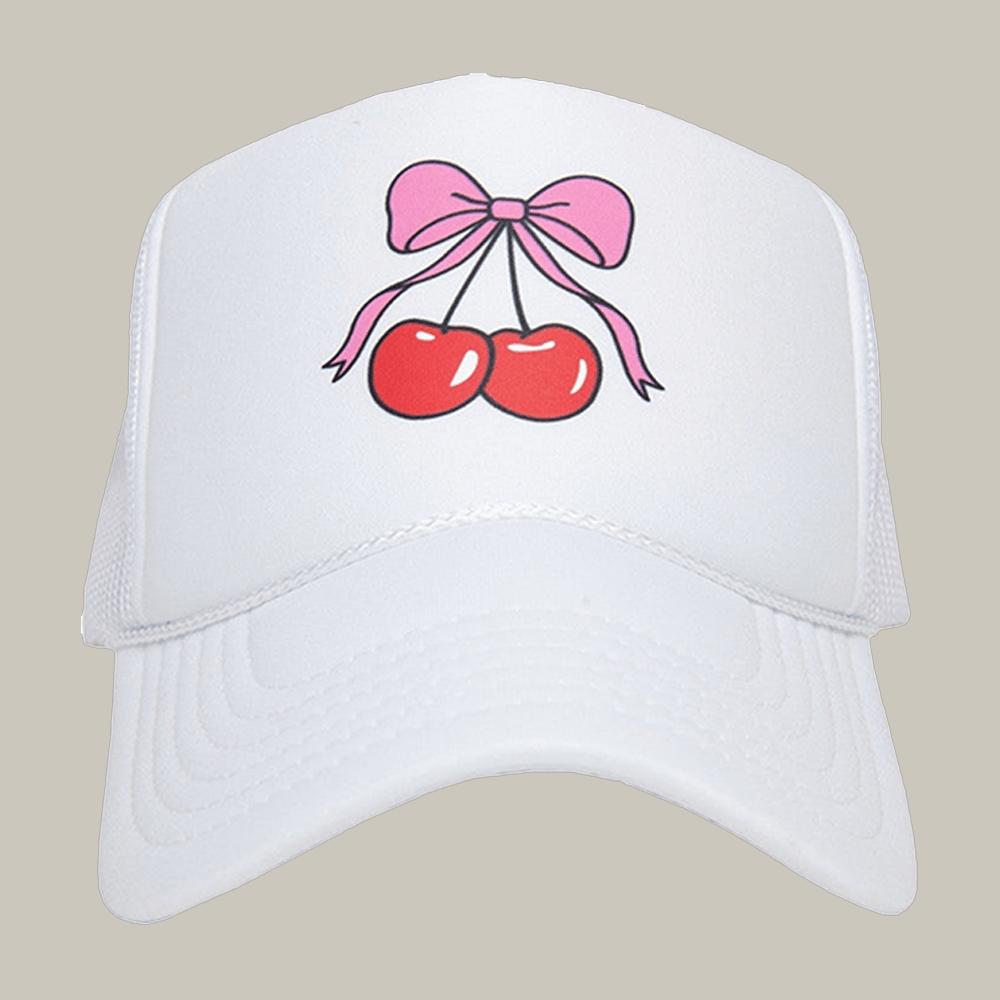 Cherry Bow Foam Mesh Hat Lovely Graphic Cap Unique Gift For Girlfriend