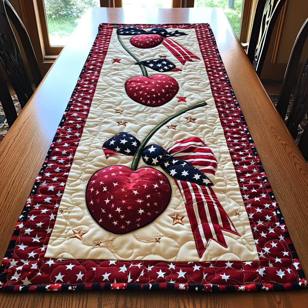 Cherry Glory Quilted Table Runner Dining Table Decor Ideas Patriotic Gifts For Men