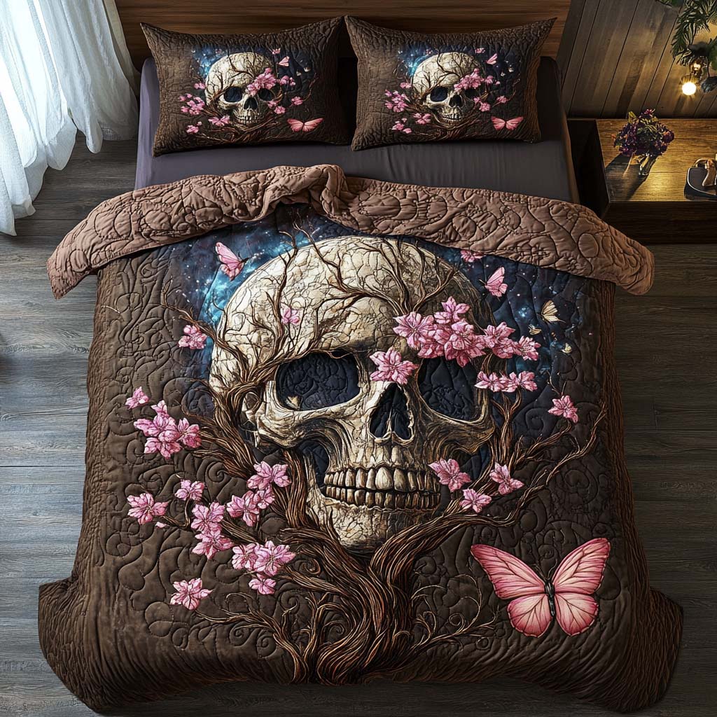 Cherry Skull Spirit Quilted Bedding Set Best Comforter Sets Unique Skull Gifts