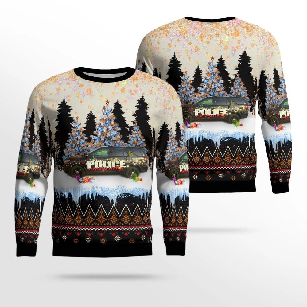 Cherry Valley Police Cherry Valley Illinois Christmas AOP Ugly Sweater Xmas Unisex Sweater Christmas Gifts For Men Women