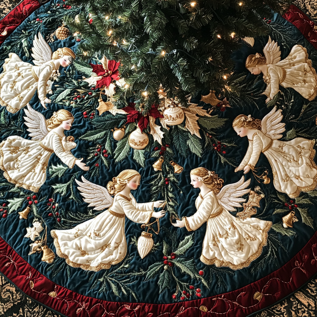Cherubic Charm Christmas Quilted Tree Skirt Warm and Soft Christmas Tree Skirt for Winter