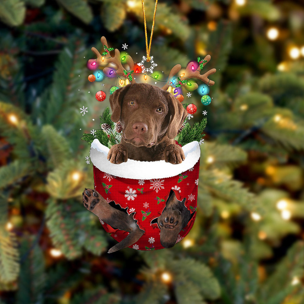 Chesapeake Bay Retriever In Snow Pocket Christmas Ornament Flat Acrylic Dog Ornament