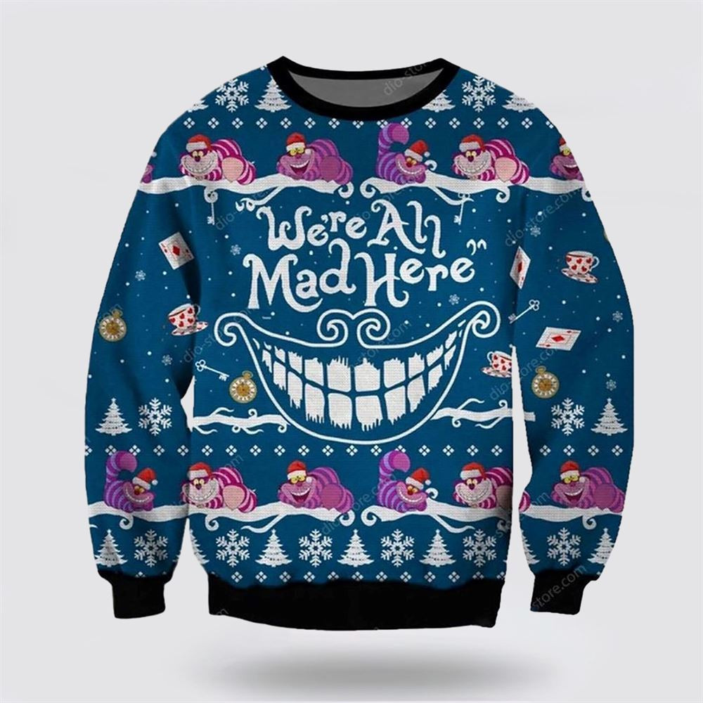 Cheshire Cat 3D Christmas Ugly Sweater Christmas Gift For Cat Love Christmas Present Ideas