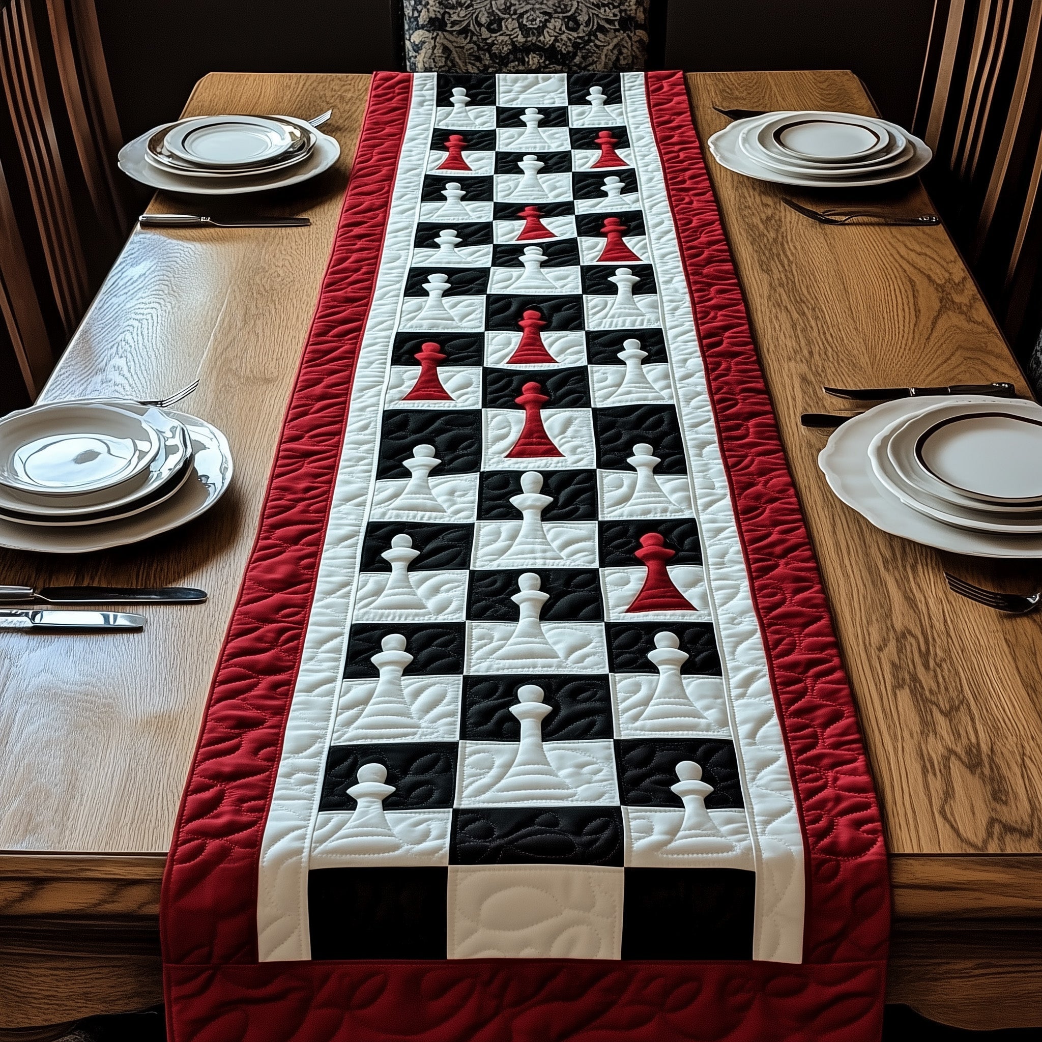 Chessboard Quilted Table Runner Holiday Banquet Table Runner