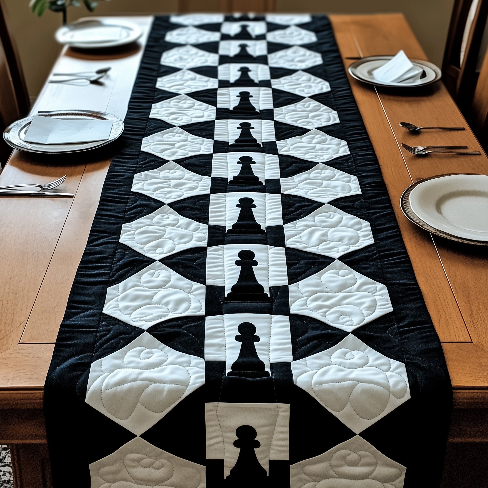 Chessboard Quilted Table Runner Holiday Table Runner for Kitchen Decor