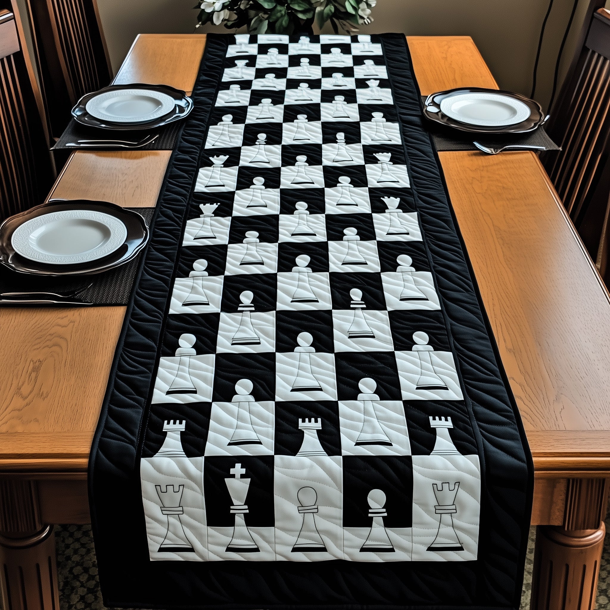 Chessboard Quilted Table Runner Winter Holiday Table Runner Decor