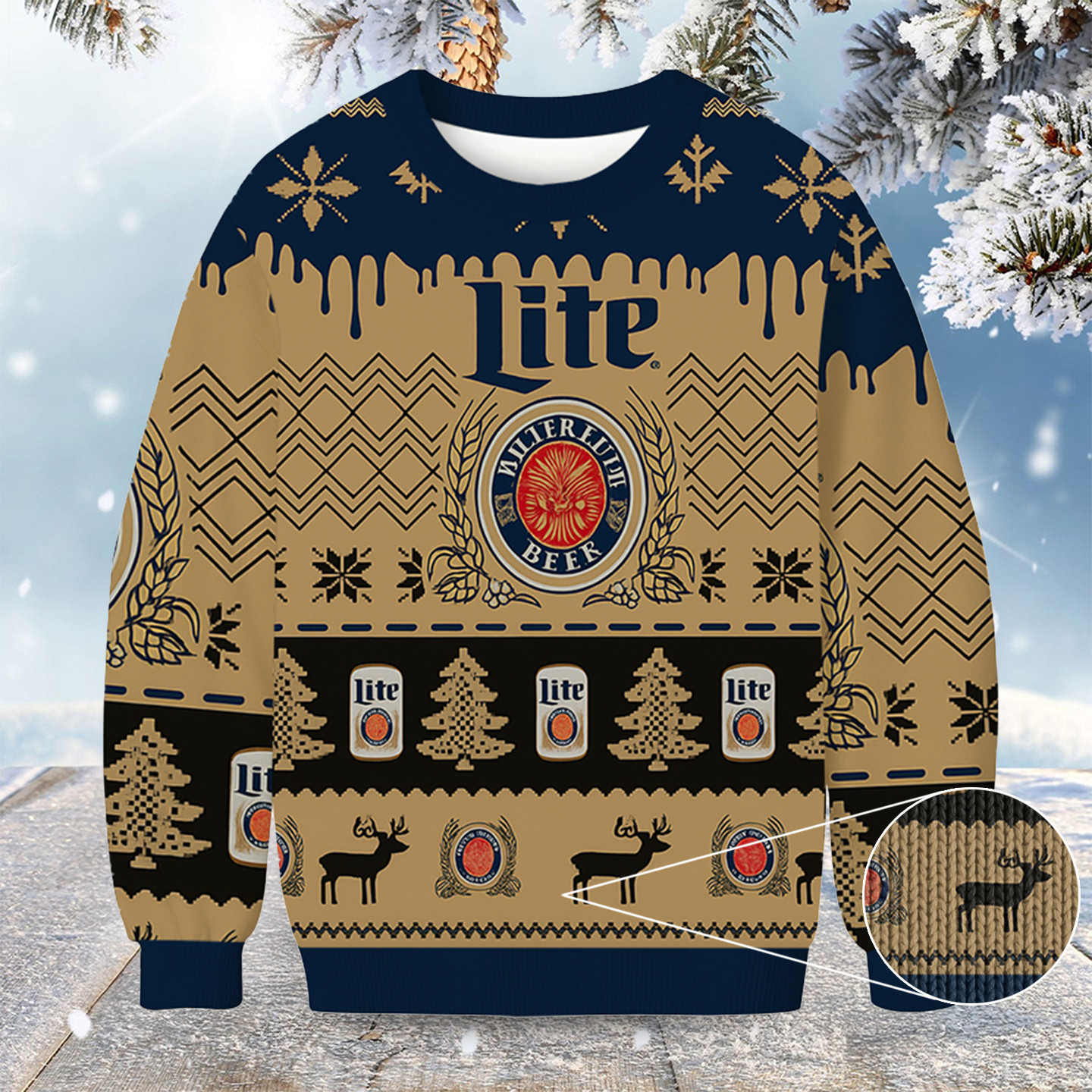 Chevron Pattern Miller Lite Christmas Ugly Sweater Deer Themed Christmas Ideal Gifts