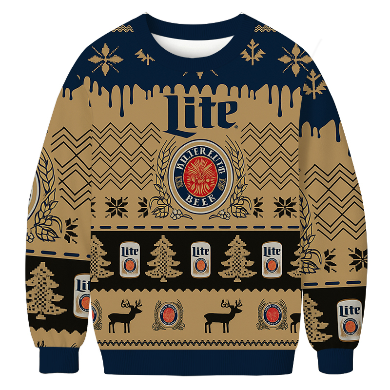 Chevron Pattern Miller Lite Christmas Ugly Sweatshirt Funny Xmas Party Outfit Gift Ideas