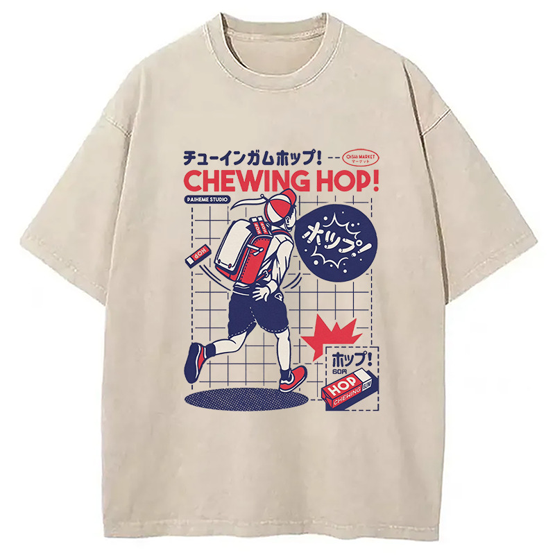 Chewing Hop Japanese Washed T-Shirt Cool Urban Street Style Shirt Gifts For Best Friend