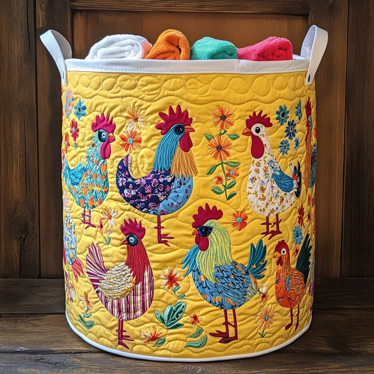 Chic Chickens Quilted Laundry Basket Merch For Friends