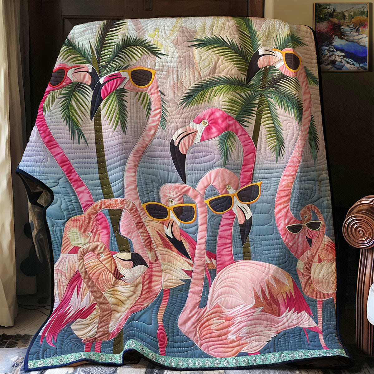 Chic Flamingo Vibes Quilt Lovely Quilt Blanket Gift for Holiday Celebrations
