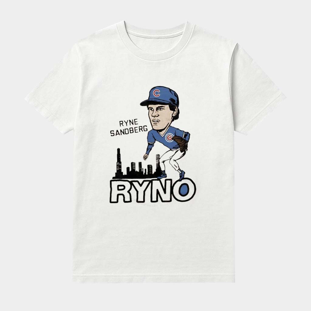 Chicago Baseball Merch Ryne Sandberg Ryno City Skyline Player Caricature Shirt Baseball Fans Gifts