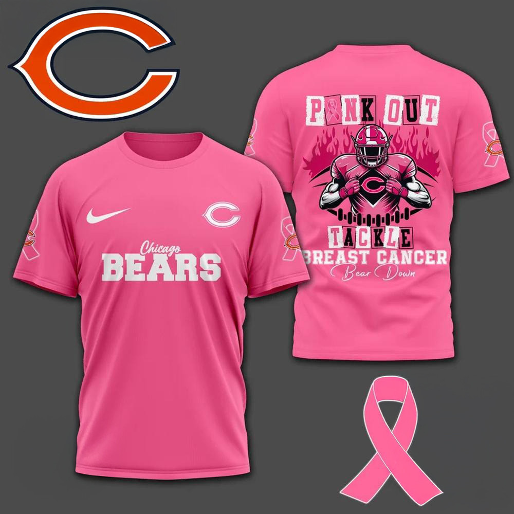 Chicago Bears Football Black Out Tackle Breast Cancer Shirt Football Fans Gifts