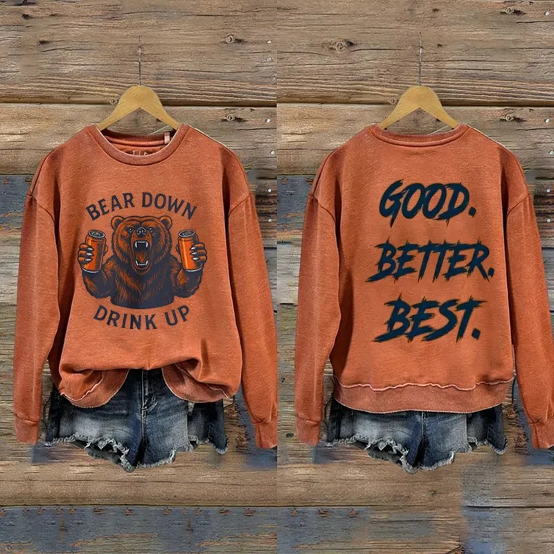 Chicago Bears Football Merch Bear Down Drink Up Sweatshirt Game Day Gifts For Her