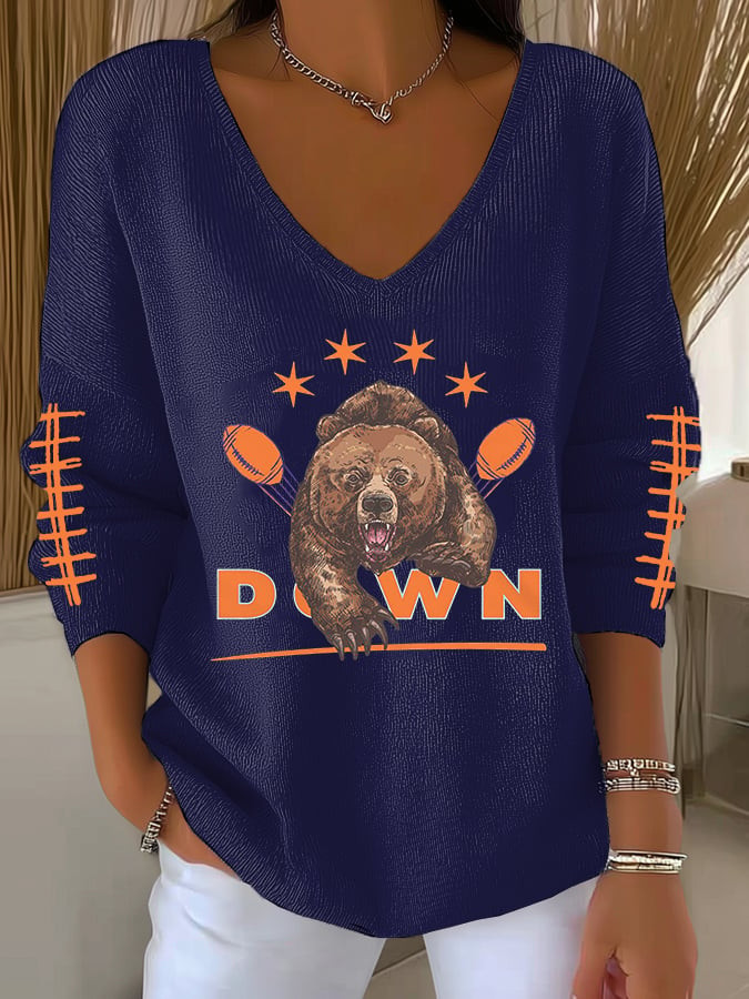 Chicago Bears Football Team Merch V-Neck Long Sleeve Shirt Chicago Bears Clothing Game Day Gift