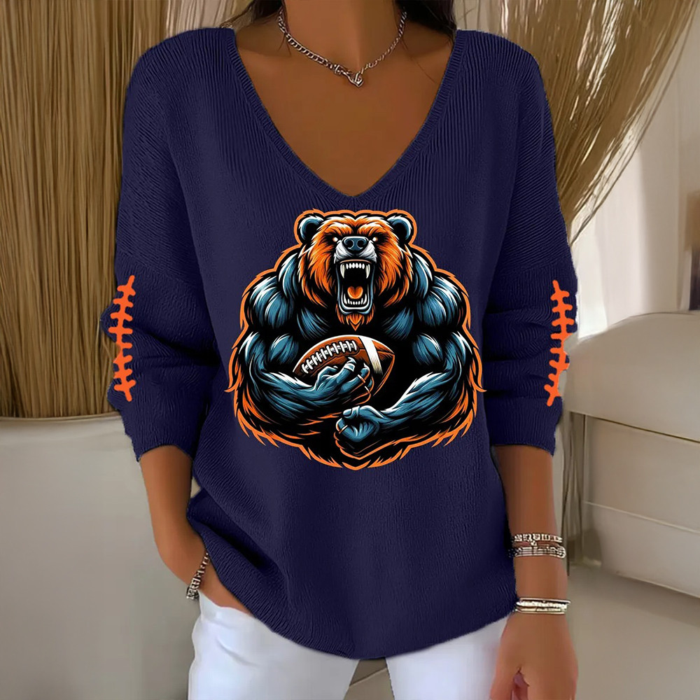 Chicago Bears Football V-Neck Long Sleeve Shirt Football Clothing Bears Nation Presents