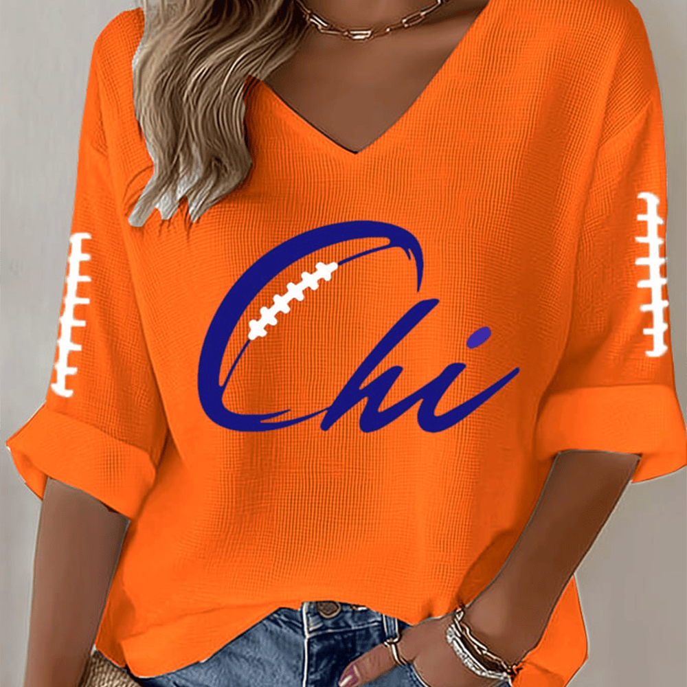 Chicago Bears Football V-Neck Long Sleeve Shirt Game Day Football Clothing Gift Ideas For Her
