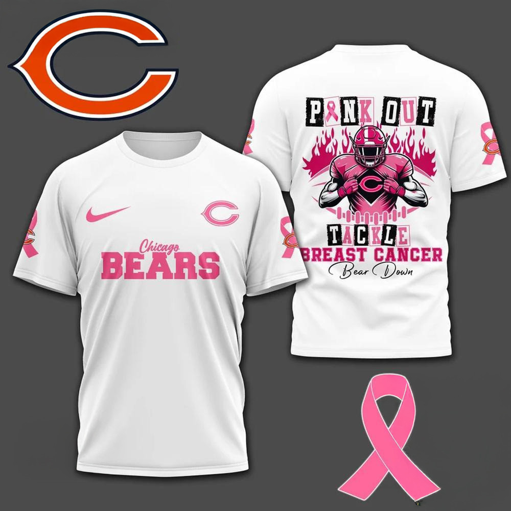 Chicago Bears Football White Out Tackle Breast Cancer Shirt Football Fans Gifts