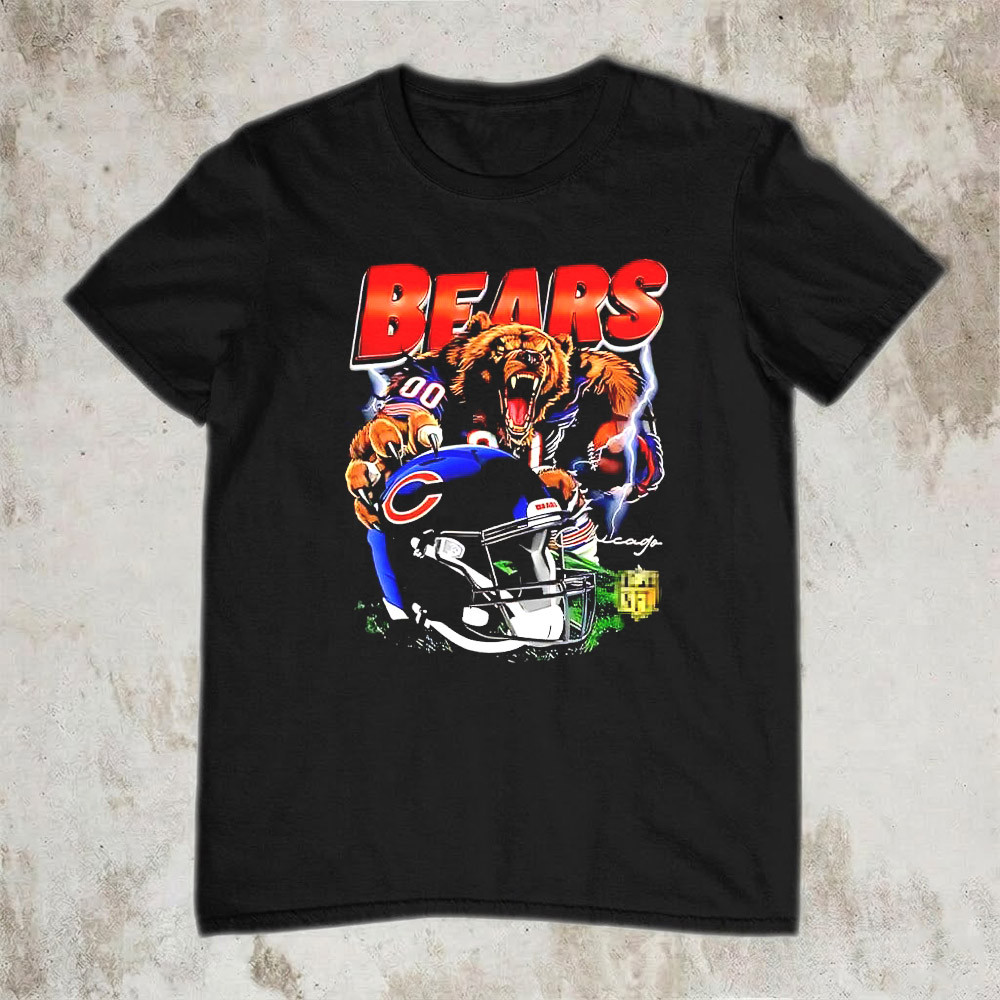 Chicago Bears Mascot Helmet T-Shirt NFL Football Lightning Vintage Retro Fan Gear Gift For Fans