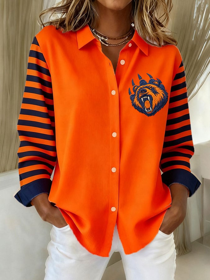 Chicago Bears Merch Bear Down Button Up Long Sleeve Shirt Football Game Day Apparel Presents