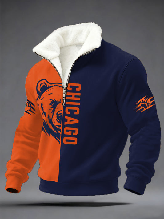 Chicago Bears Merch Bear Down Stand Zip Collar Sweater Game Day Apparel Football Lover Gifts