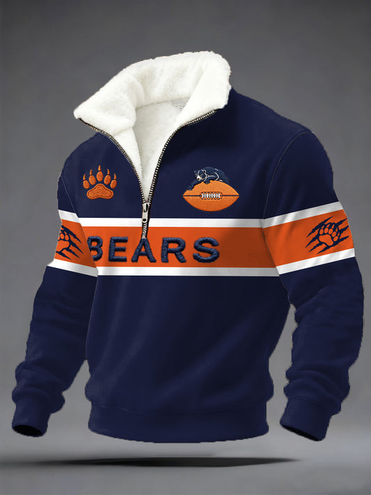 Chicago Bears Merch Bears Stand Zip Collar Sweater Chicago Bears Clothing Gifts For Husband