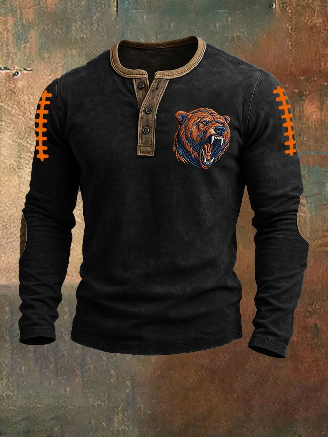 Chicago Bears Merch Button Long Sleeve Shirt Bear Down Football Clothing Football Fan Gifts