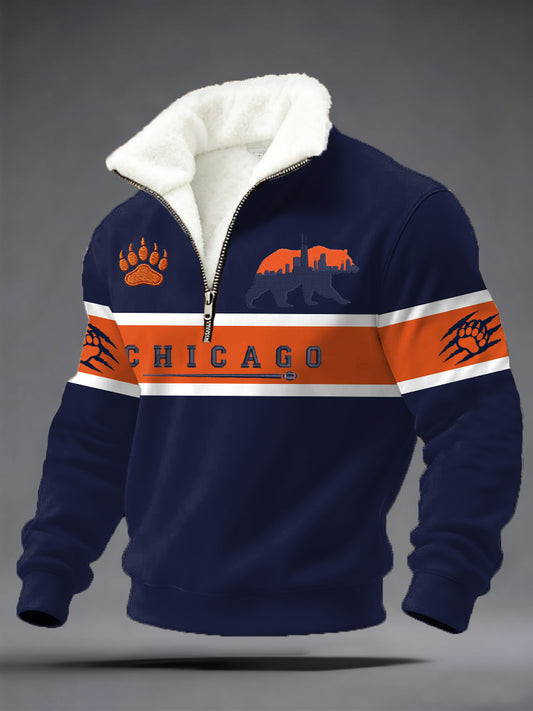 Chicago Bears Merch Chicago Football Apparel Stand Zip Collar Sweater Football Clothing