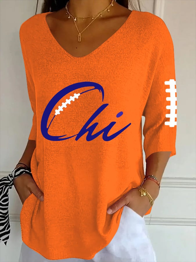 Chicago Bears Merch Football V-Neck Long Sleeve Shirt Game Day Football Apparel Gifts For Fans
