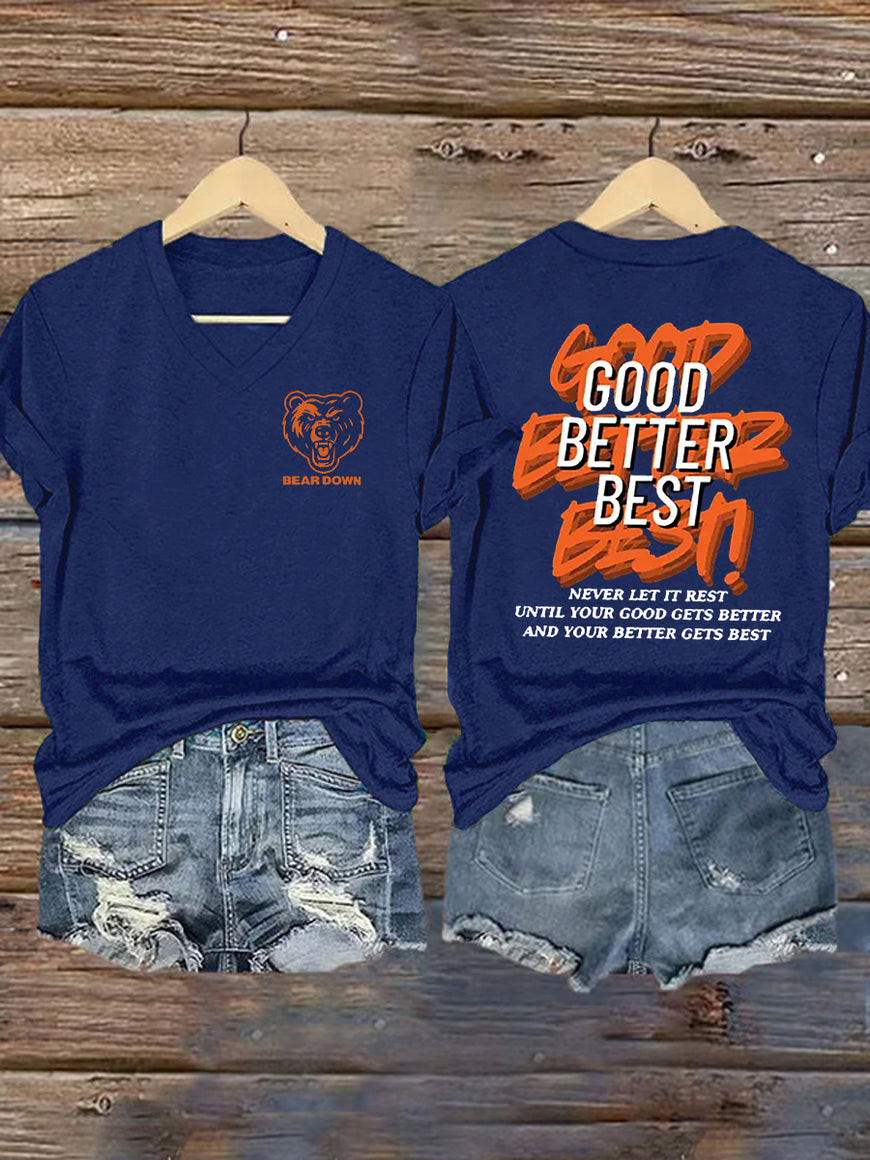 Chicago Bears Merch Good Better Best V-Neck Shirt Game Day Football Clothes Gifts For Woman