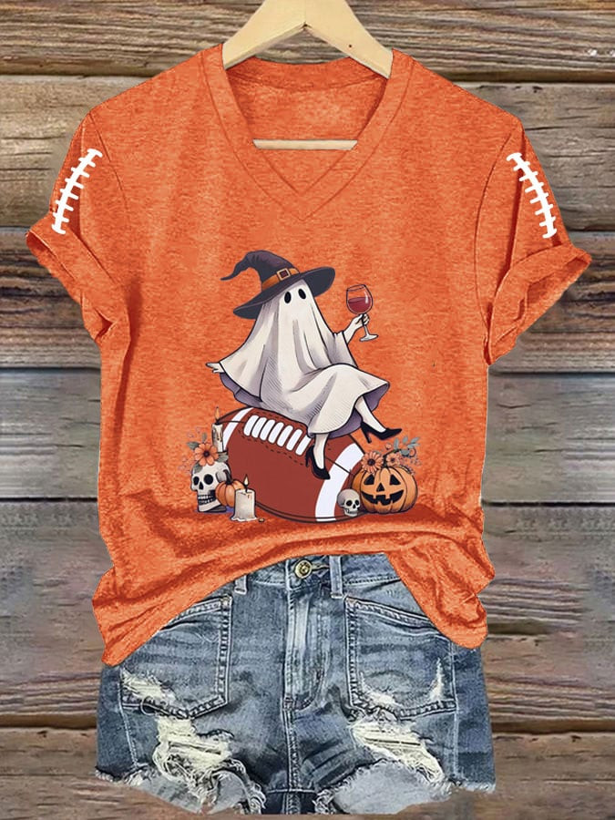Chicago Bears Merch Halloween Themed V-Neck Shirt Ghost Graphic Football Shirt Gift Ideas