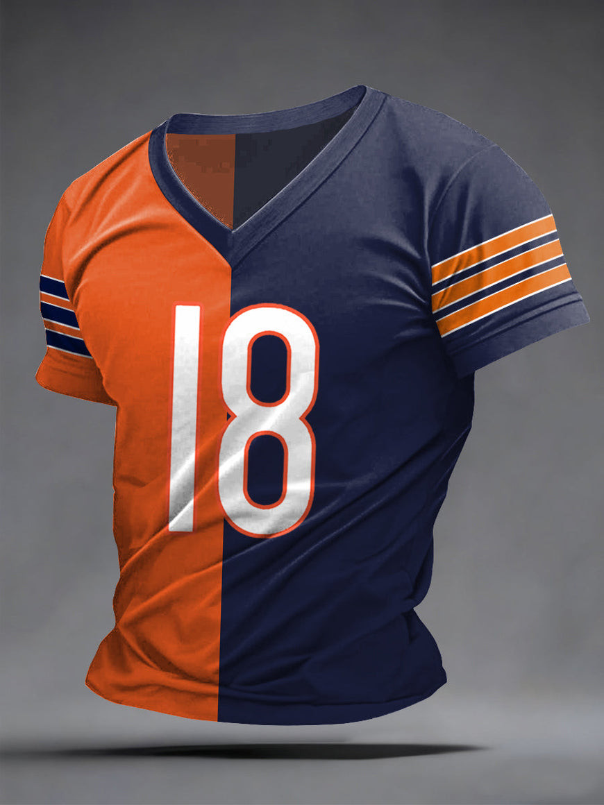 Chicago Bears Merch Number 18 Football V-Neck Shirt Game Day Clothes Gifts For Football Players