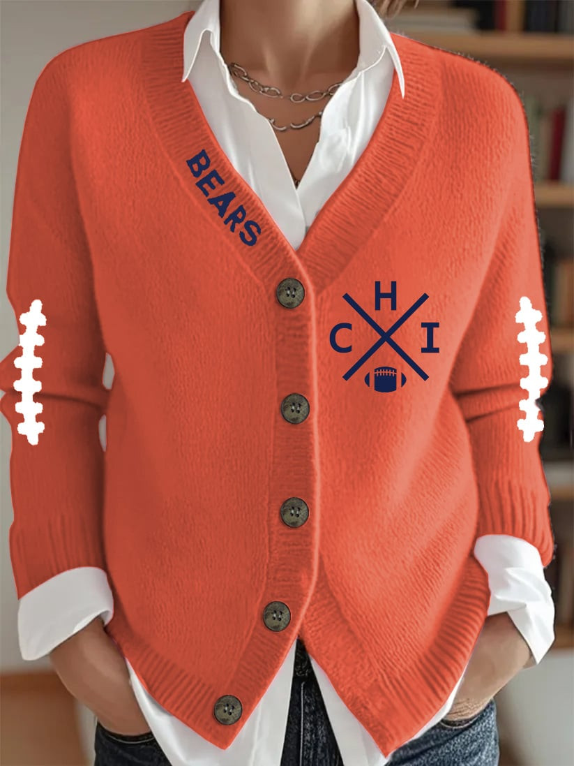 Chicago Bears Merch Retro Football Cardigan Game Day Football Clothing Gifts For Girlfriend