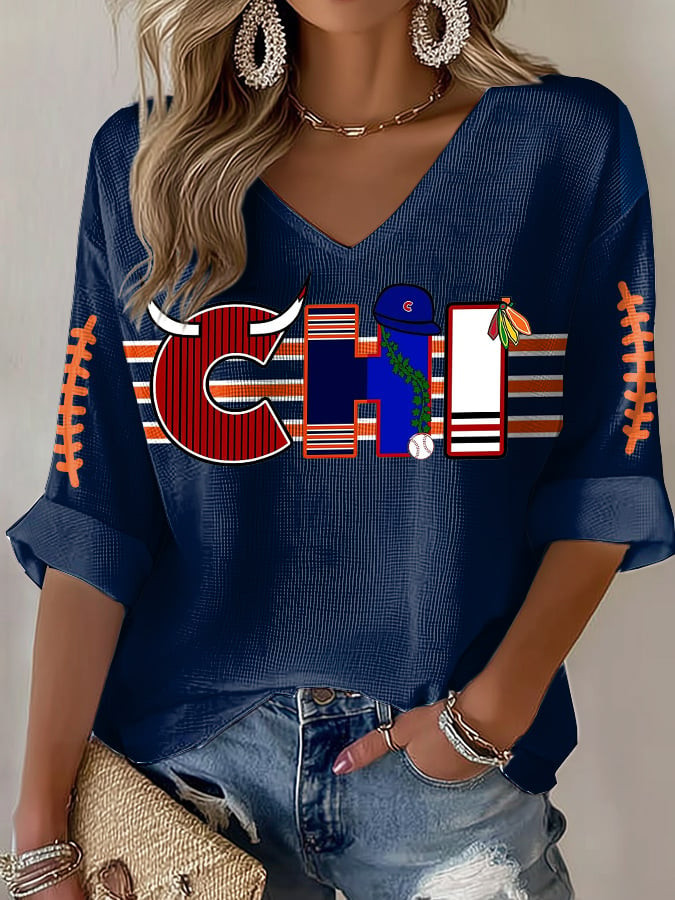 Chicago Bears Merch V-Neck Long Sleeve Shirt Sundays Are For The Bears Football Clothing