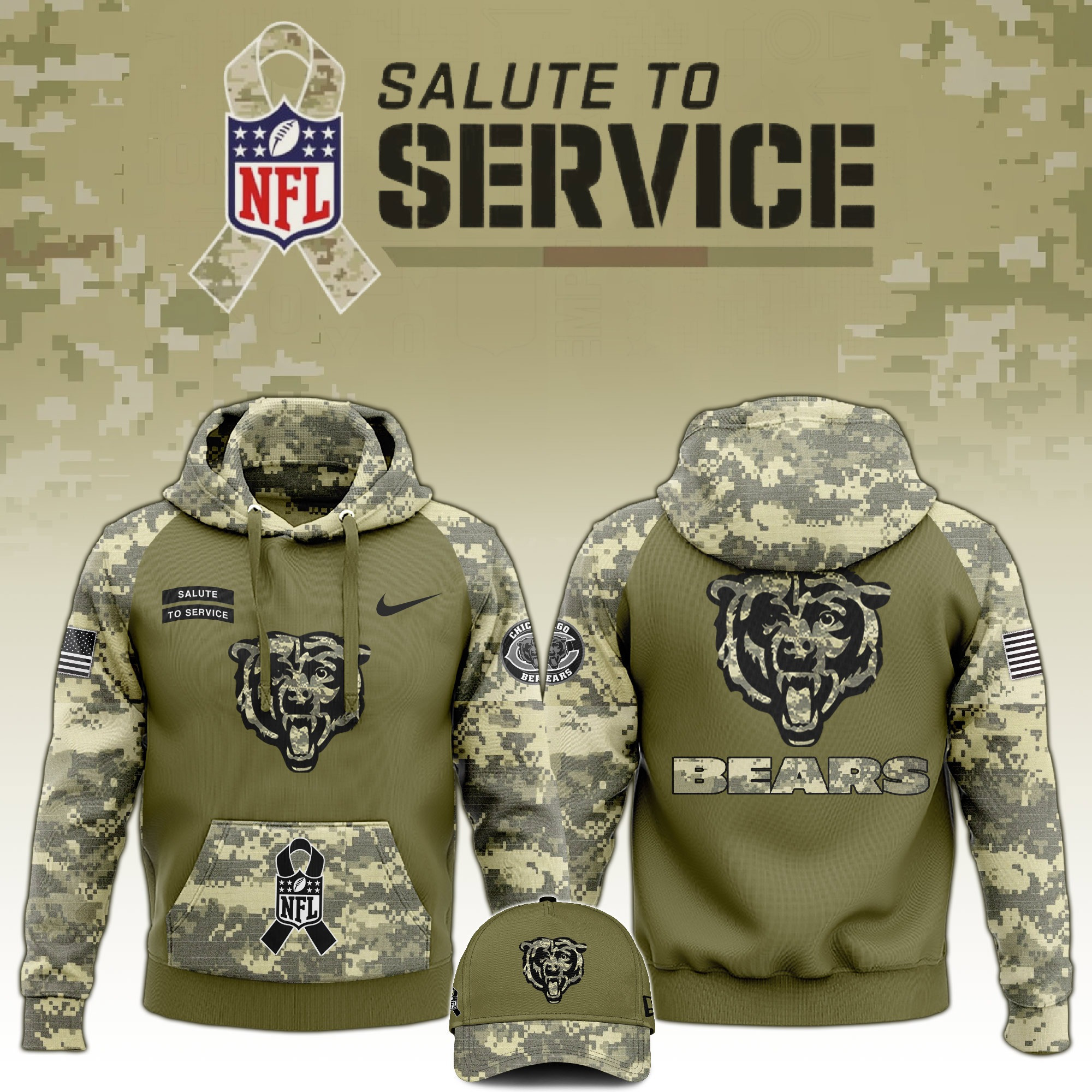 Chicago Bears Salute to Service Club Limited Edition Camo Hoodie Gift For Bears Fans