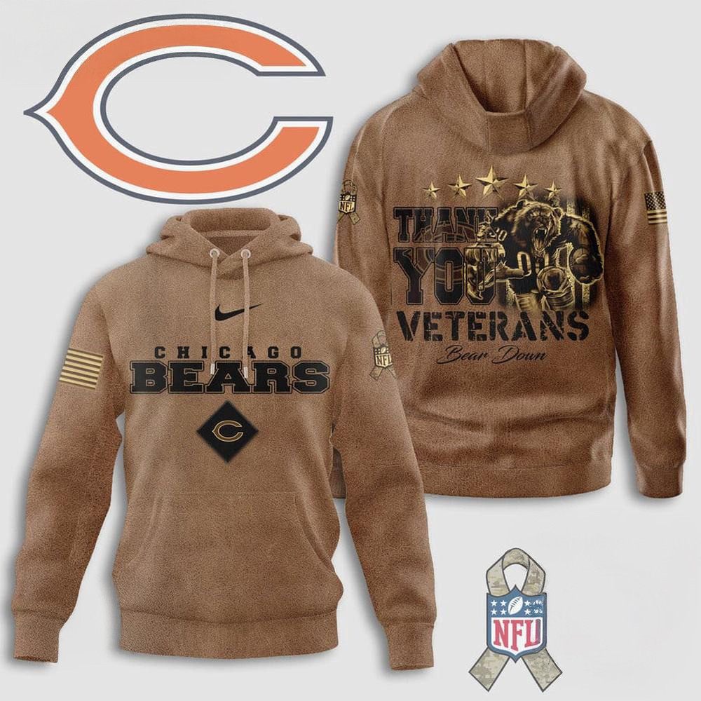 Chicago Bears Thank You Veterans Bear Down Hoodie Unique Gifts For Football Fans