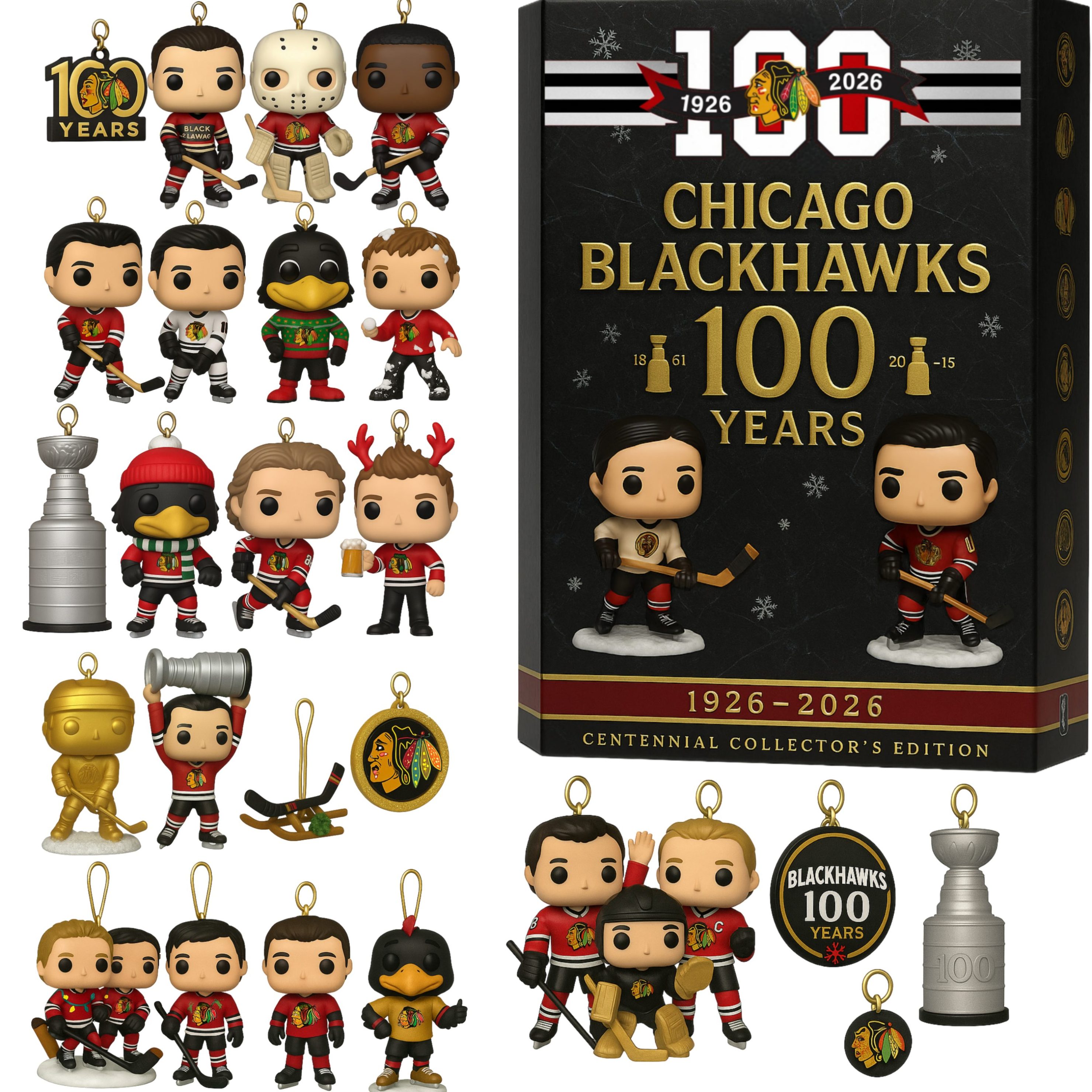Chicago Blackhawks 100th Anniversary Advent Calendar Xmas Decor Hockey Lover Christmas Gifts