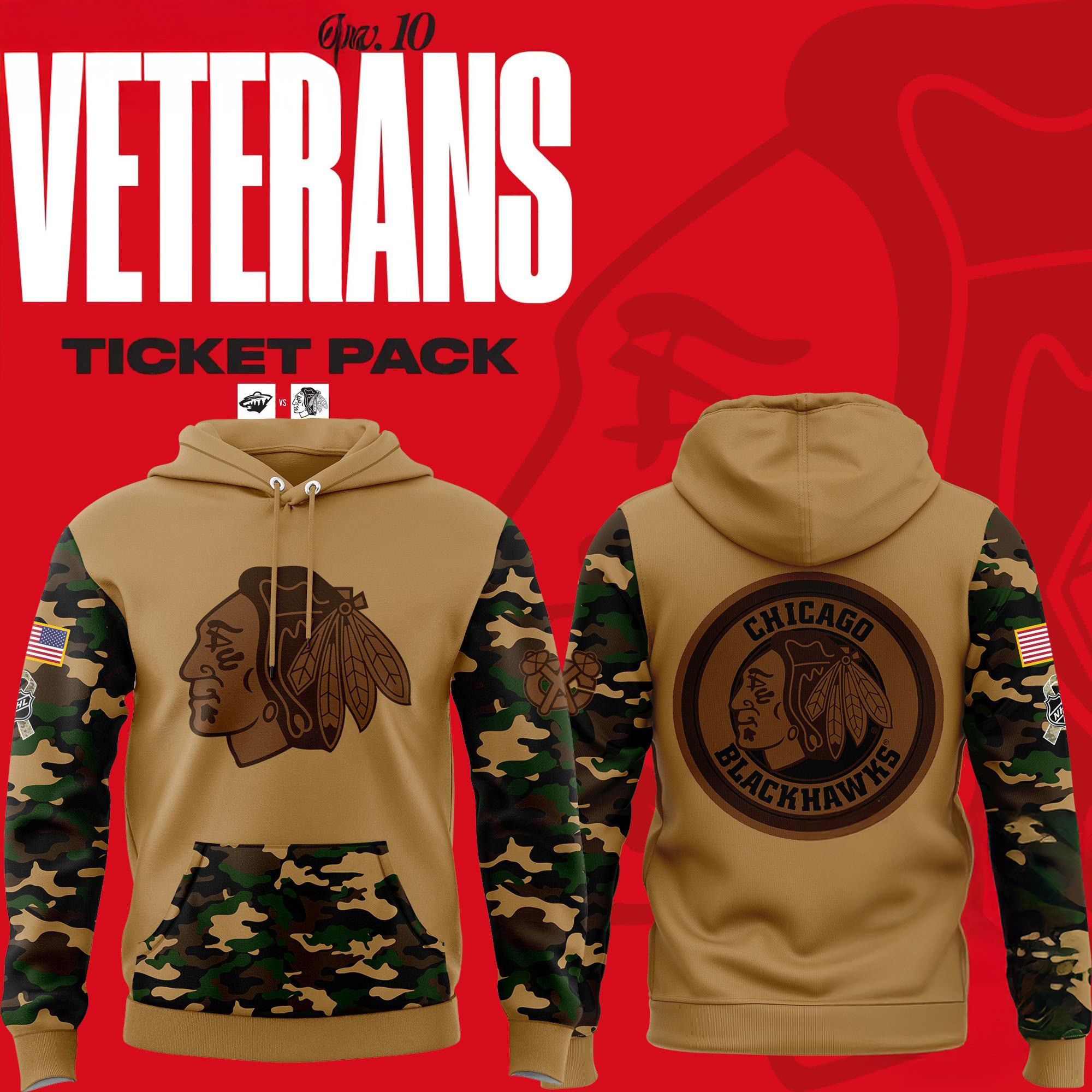 Chicago Blackhawks Veterans Camo Hoodie Gifts For Hockey Enthusiasts