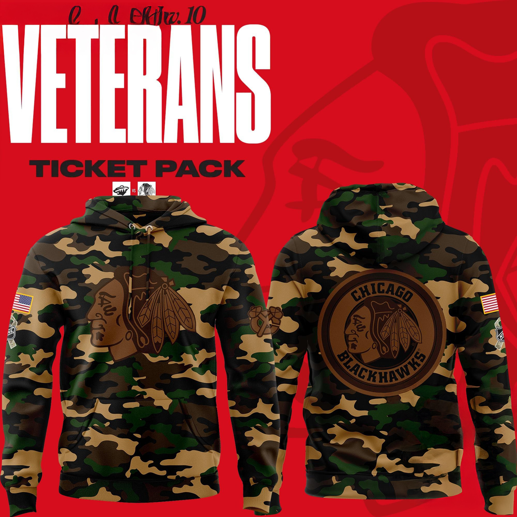Chicago Blackhawks Veterans Camo Hoodie Great Gifts For Hockey Fans