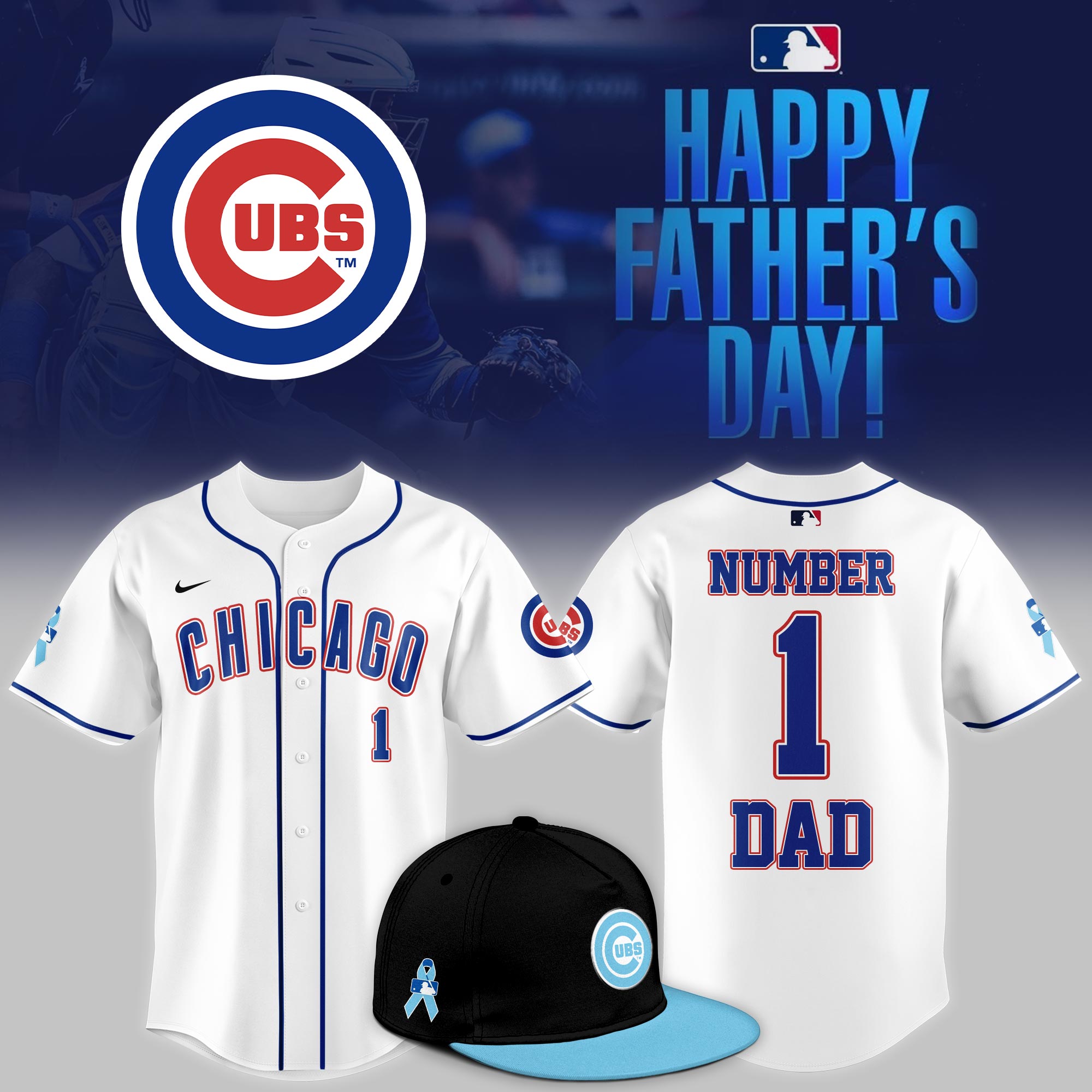 Chicago Cubs 2025 Fathers Day Number One Dad Jersey Gifts For Baseball Fans