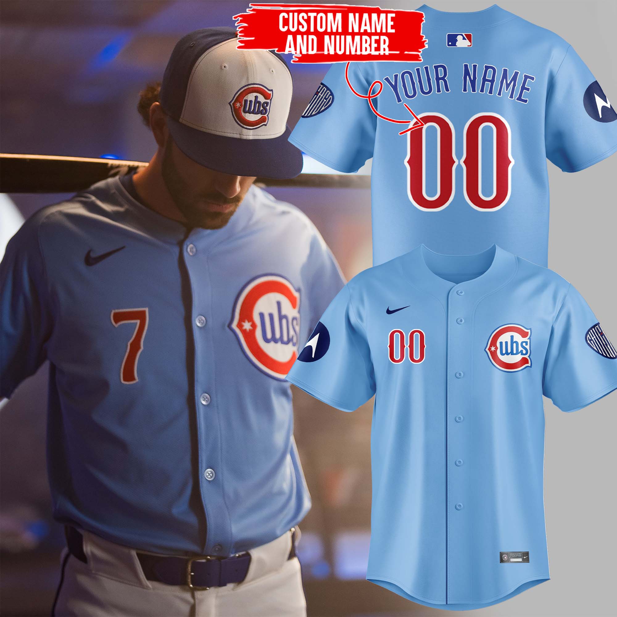 Chicago Cubs Baby Blue 2nd Alternate Custom Jersey Baseball Mom Gifts