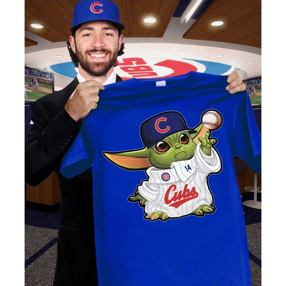 Chicago Cubs Baby Yoda Hits The Diamond With The Cubs T-Shirt Best Gift For Baseball Lover