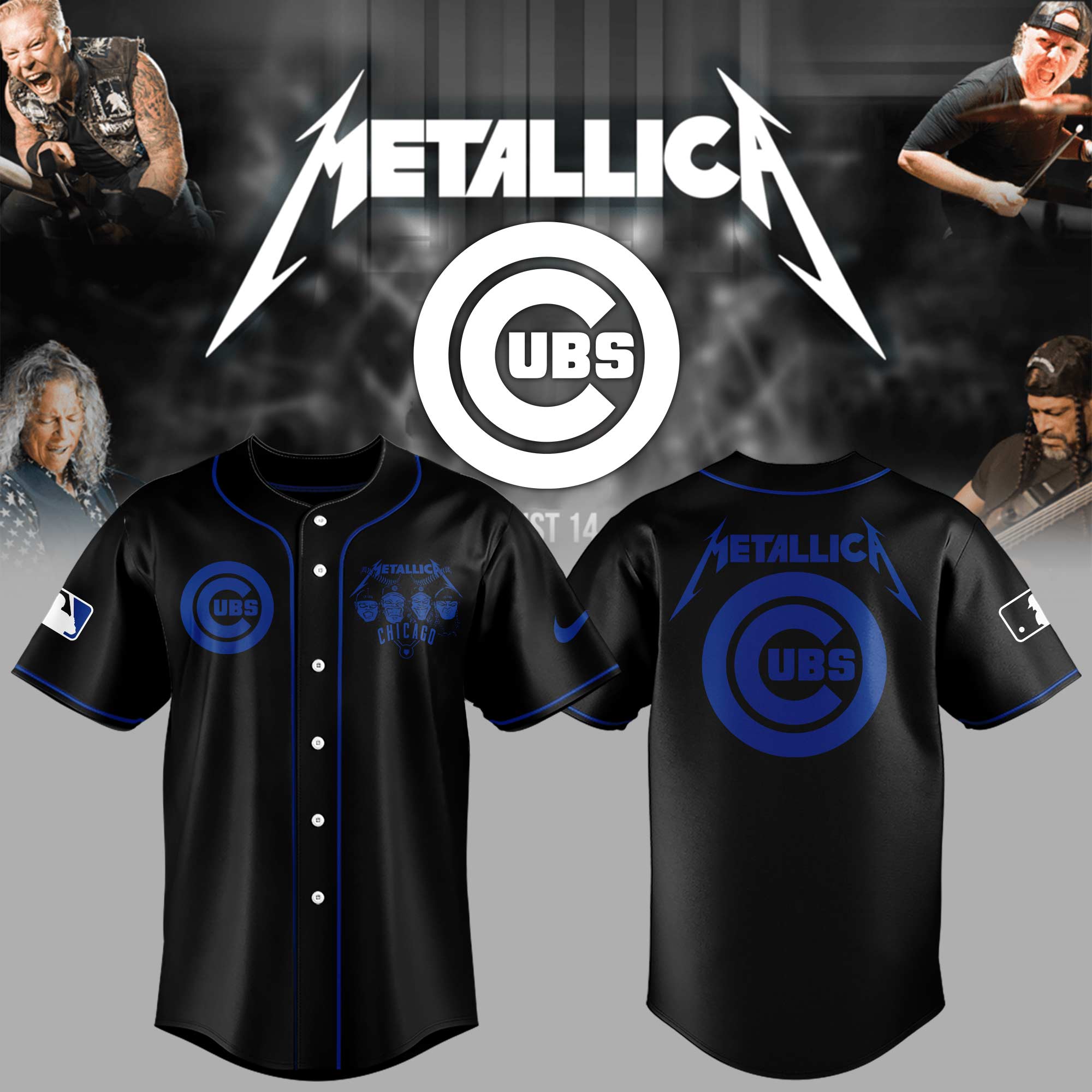 Chicago Cubs Baseball Metallica Night Jersey Baseball Father's Day Gifts